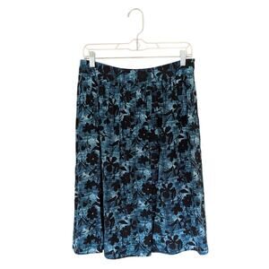 Pendleton 100% Silk Blue Midi A-Line Tropical Print Side Zip Skirt Size 6 Beachy